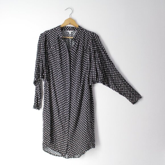 Joie Myune Tie Waist button down shirtdress black printed dolman sleeve Sz M - Picture 4 of 13